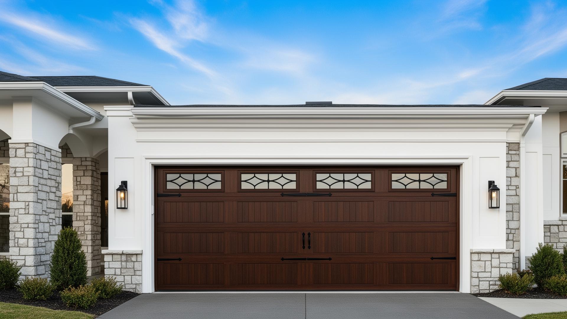 Beautiful carriage-style garage door on modern home